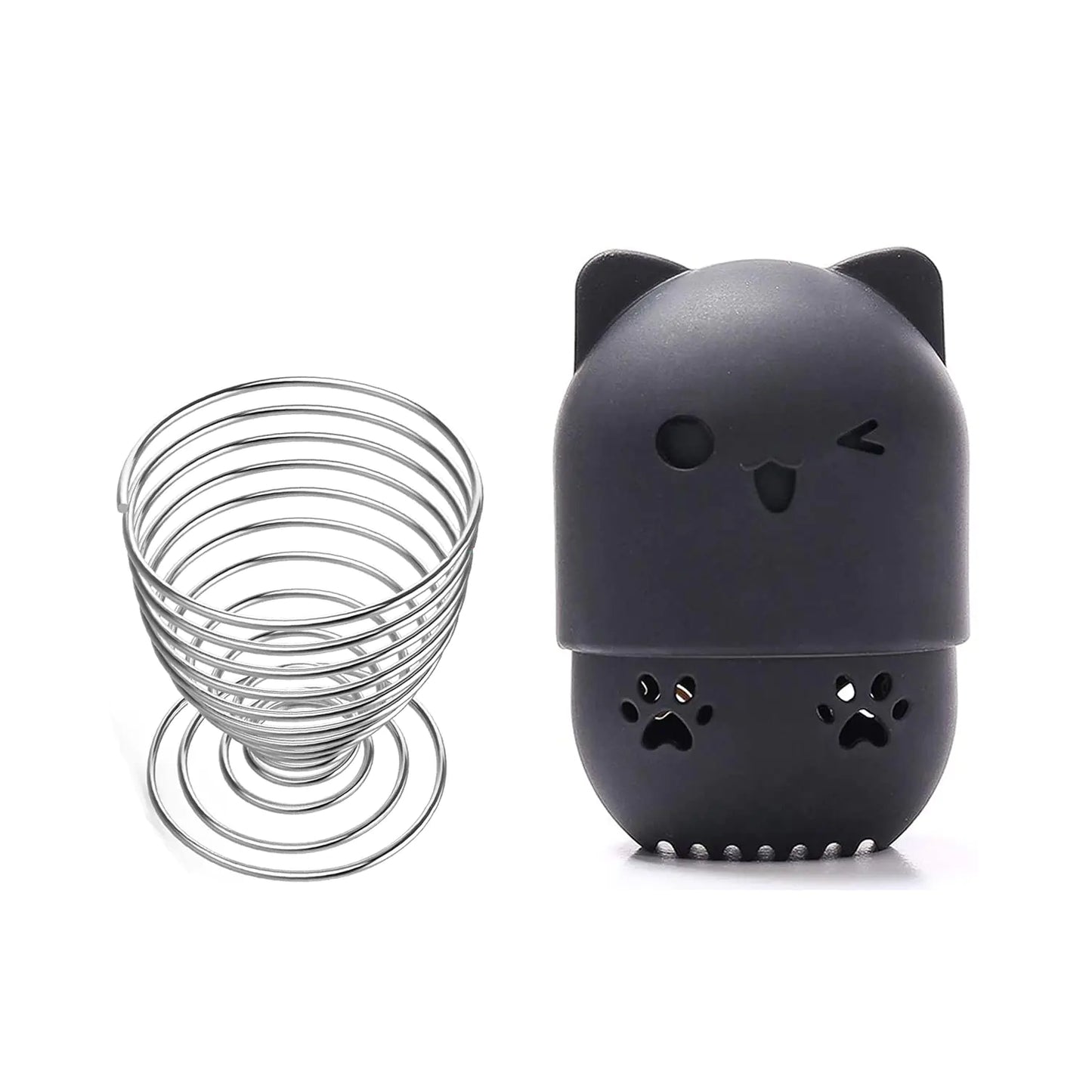 Makeup Sponge Holder Beauty Sponge Holder + Makeup Blender Travel Case Beauty Sponge Blender Drying Stand & Storage Containers - Black + Silver